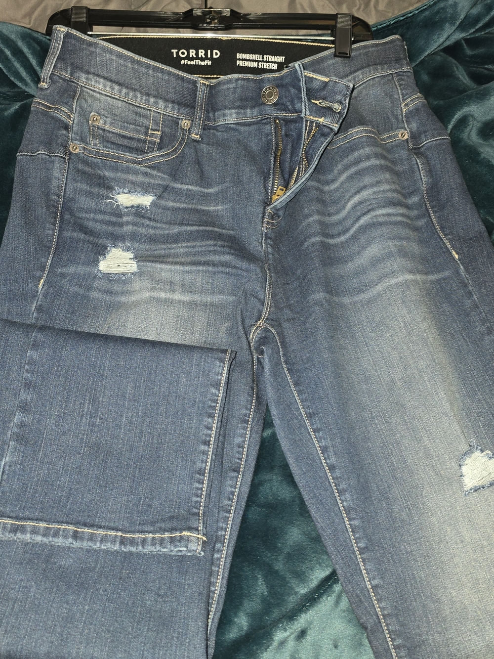 Torrid Distressed Straight Leg Jeans - Blue. Size 14T. New W/O Tags.
